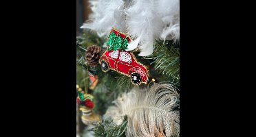 HEM Auto met Kerstboom Kerstbal – Kersthanger 10 cm – Ornament Auto met Boom – Kerstversiering voor in de Kerstboom