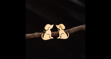 dames oorknoppen met hond-RVS oorknopjes-goudkleurig-10mm-12mm
