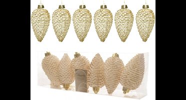 Decoris Dennenappels kersthangers - 12x st - creme wit - 8 cm - kunststof - kerstversiering