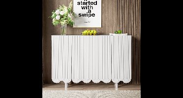 Modern Art Deco Buffet met opbergkast - traanvormig dressoir met gevormde deuren en bufferscharnier - TV-standaard Koffiebarkast met 4 deuren en planken voor woonkamer Entree - wit