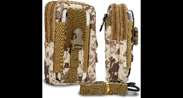 Hoesje geschikt voor Lenovo P2 in beige camouflage tactische mobiele telefoon molle EDC etui compatibel schoudertache militaire riem case cover