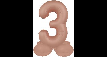 Folat - Staande folieballon Cijfer 3 Vintage Rose - 72 cm