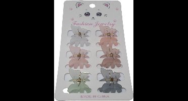 Haarklemmen vlinder diverse kleuren transparant set van 6 stuks.