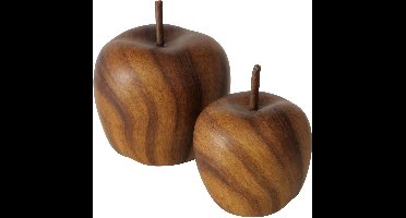 Boltze – Set van 2 Appels – Keramiek - Houtlook – 14 & 11 cm – Woondecoratie