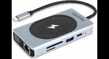 Dicota USB-C 10-in-1 Wireless Charging Dock 4K PD 100W + 15W USB-C dockingstation Geschikt voor merk (dockingstation):