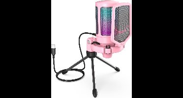 FIFINE - A6V - Roze - USB RGB Streaming Microfoon met Standaard - Gaming - Podcast - Geschikt voor - PS5 / PS4 / PC / Windows - Touch Mute Knop - Filter