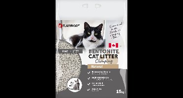 Flamingo Kattenbakvulling Bentoniet – Fijne Korrels, Klonterend, 15 KG voor 12 Weken, Super Absorberend, Stofarm, Ideaal voor Katten – Uit Canada