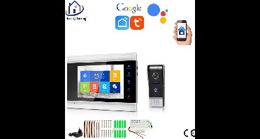 WIFI videofoon/intercom met 1 deurbel camera + 1 binnen paneel/scherm en kan werken met spraak gestuurde apps. T-2101V