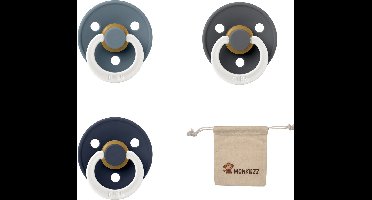 Bibs fopspeen - maat 2 6-18 maanden - 3 stuks – Glow Petrol - Glow Deep space - Glow Iron + Monkiezz speenzakje