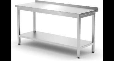 HENDI Muurwerktafel met opstaande rand en schap – 600 mm diep – verstelbare poten – roestvast staal – 1600x600x x(H)850 mm