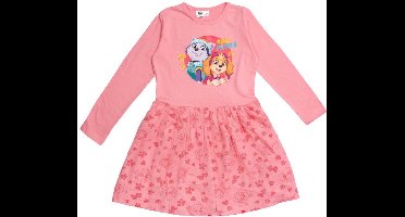 Paw Patrol Jurk - Lange Mouw -Mesh - Roze - Skye en Everest - Maat 110/116