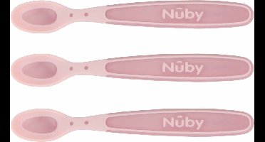 Nûby - Zachte en warmtegevoelige lepeltjes voor baby - Roze - 3 stuks - 3+ maanden