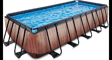EXIT Wood Frame Zwembad 540x250x122cm - Opzetzwembad - met Filterpomp - Rechthoekig - Bruin