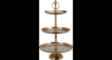 Home & Styling Etagere 3-laags - goudkleurig - RVS - H50 cm - Hightea/tapas/koekjes/taartjes serveerschaal