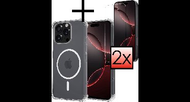Hoesje - Met 2x Screenprotector - Geschikt voor Apple iPhone 16 Pro - Magsafe Compatible - Sterk & Shockproof - Back Cover - Shock Proof Case - Telefoon Hoes - Transparant