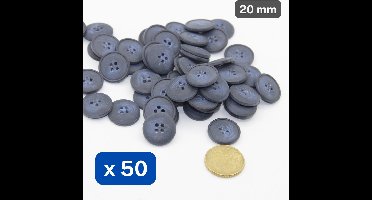 50 Stuks MATTE POLYESTER KNOPEN, Maat 20MM, 4 Gaatjes, Imitatie Hoorn, Made in Italy, Kleur MARINE