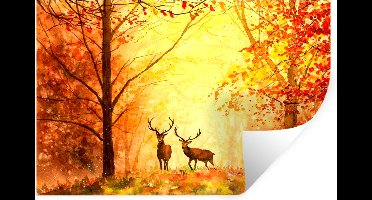 Muurstickers - Sticker Folie - Natuur - Olieverf - Hert - Dieren - Herfst - Oranje - 30x20 cm - Plakfolie - Muurstickers Kinderkamer - Zelfklevend Behang - Zelfklevend behangpapier - Stickerfolie