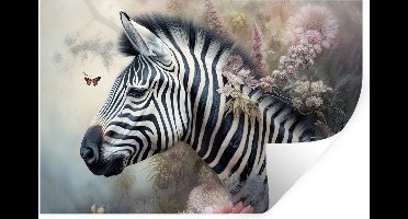 Muurstickers - Sticker Folie - Zebra - Wilde dieren - Vlinder - Bloemen - 30x20 cm - Plakfolie - Muurstickers Kinderkamer - Zelfklevend Behang - Zelfklevend behangpapier - Stickerfolie