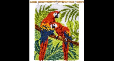 Vervaco - Knooptapijt kit - Papegaaien in de jungle - PN-0194227 - Borduren - Borduurpakket - Borduurpakket volwassenen - Borduurpakket kind