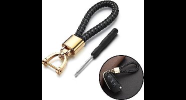 New Age Devi - "Gouden Leren Sleutelhanger - Chique, Luxe & Geweven Zwart - voor Auto's & Motoren"