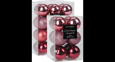 Kerstballen - 28x st - 5 en 6 cm - roze - kunststof - kerstversiering