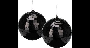 Christmas Decoration discobal kerstballen- 2x - zwart -15 cm -kunststof