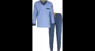 MEQ Heren Pyjama - 100% Katoen - V Hals - Licht Blauw - Maat 3XL