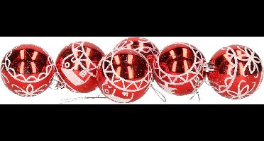 Gerimport Kerstballen - gedecoreerd - 6x st - rood - glas - luxe - kerstversiering