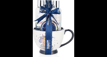 BRUBAKER Cosmetics 5-Delige Eenhoorn Schoonheidsset - Cadeautip - Cadeau Idee - Kleurrijke Regenboog met Vanille Lavendel Geur in XXL Koffiemok Blauw Wit - Cadeau