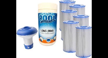6x Intex A filter cartridge set met 1kg chloortabletten 90/20 en chloordrijver pakket