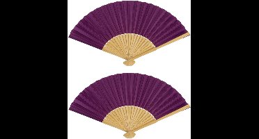 Spaanse handwaaier - 2x - special colours - aubergine paars - bamboe/papier - 21 cm