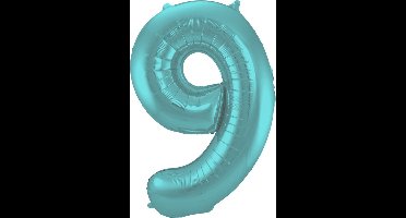 Folieballon Cijfer 9 Aqua Metallic Mat - 86 cm