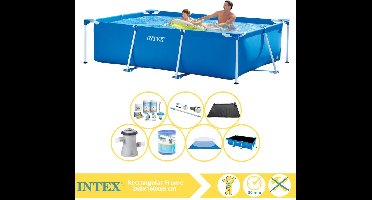 Intex Rectangular Frame Zwembad - Opzetzwembad - 260x160x65 cm - Inclusief Solarzeil Pro, Onderhoudspakket, Zwembadpomp, Filter, Grondzeil, Stofzuiger en Solar Mat