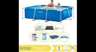 Intex Rechthoekig Frame Zwembad - 220 x 150 x 60 cm - Blauw - Inclusief Afdekzeil - Onderhoudspakket - Zwembadfilterpomp - Filter - Grondzeil - Stofzuiger - Solar Mat - 8-delig