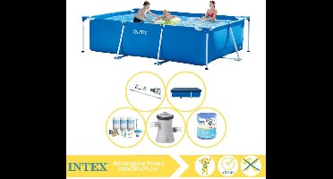 Intex Rectangular Frame Zwembad - Opzetzwembad - 300x200x75 cm - Inclusief Afdekzeil, Onderhoudspakket, Zwembadpomp, Filter en Stofzuiger