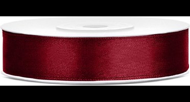 PartyDeco - Satijn lint Bordeaux Rood 12mm/rol 25m