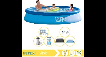 Intex Easy Set Zwembad - Opblaaszwembad - 366x76 cm - Inclusief Onderhoudspakket, Zwembadpomp, Filter, Grondzeil, Stofzuiger en Solar Mat