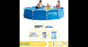 Intex Metal Frame Zwembad - Opzetzwembad - 305x76 cm - Inclusief Afdekzeil, Onderhoudspakket, Zwembadpomp, Filter en Grondzeil