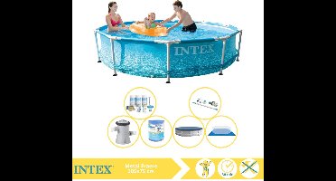 Intex Metal Frame Zwembad - Opzetzwembad - 305x76 cm - Inclusief Afdekzeil, Onderhoudspakket, Zwembadpomp, Filter, Grondzeil en Stofzuiger