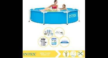 Intex Metal Frame Zwembad - Opzetzwembad - 244x51 cm - Inclusief Onderhoudspakket, Zwembadpomp, Filter, Grondzeil en Stofzuiger