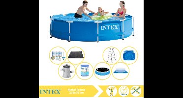 Intex Metal Frame Zwembad - Opzetzwembad - 366x76 cm - Inclusief Solarzeil Pro, Onderhoudspakket, Filter, Grondzeil, Solar Mat, Trap en Voetenbad