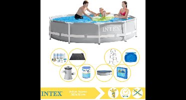 Intex Prism Frame Zwembad - Opzetzwembad - 305x76 cm - Inclusief Afdekzeil, Onderhoudspakket, Filter, Solar Mat, Trap, Voetenbad en Zwembadtegels