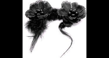 2 roosjes klein met duckklem zwart met parels en veren