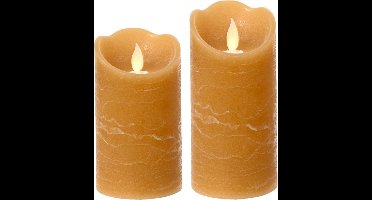 Lumineo LED kaarsen/stompkaarsen - set 2x st - bruin - D7,5 cm - met timer