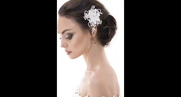 Retro Wedding Hair Accessoire Bloem Parels Kant Strass Ivoor