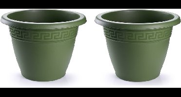 PlasticForte Plantenpot - 2x stuks - donkergroen - 45x38 cm - bloempot - kunststof - rond