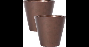 Prosperplast Bloempot/plantenpot voor buiten - Set van 2x stuks - kunststof - brons/cortenstaal look - D30 x H28 cm - 12 liter
