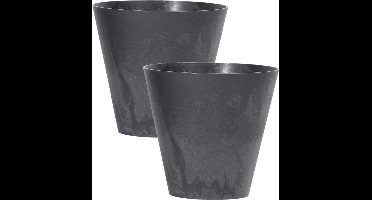 Set van 3x stuks kunststof bloempotten betonlook 40 cm antraciet grijs - Bloempotten/plantenpotten voor binnen en buiten