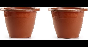 Plasticforte Plantenpot - 5x stuks - terracotta bruin - 20x15 cm - bloempot - kunststof - rond