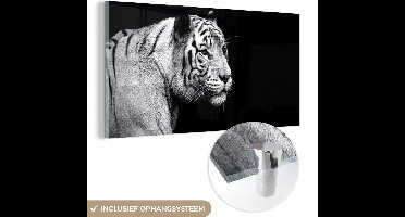 MuchoWow® Glasschilderij 40x20 cm - Schilderij acrylglas - Tijger - Wilde dieren - Licht - Foto op glas - Schilderijen